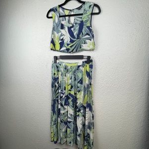 Topshop Tropical Print Two-Piece Midi Skirt and Top Set
